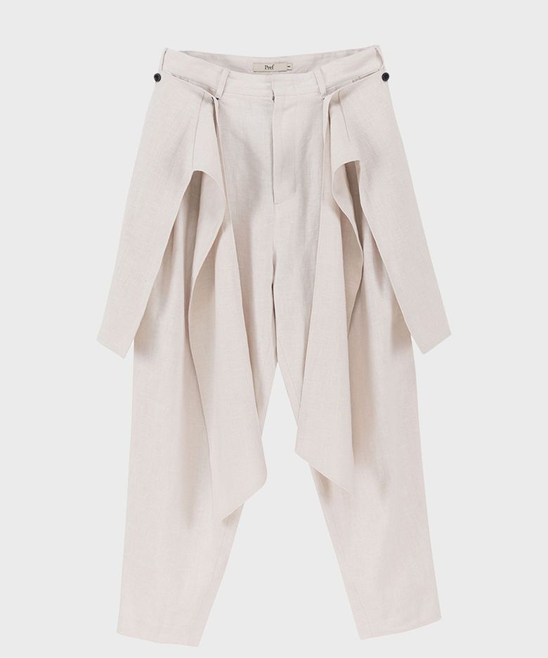 WHITE LINEN HERRINGBONE SKIRT TROUSER