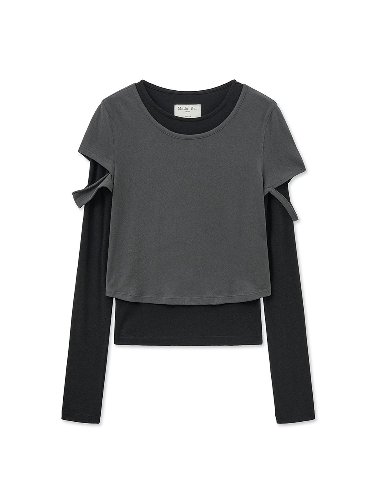 마뗑킴(MATIN KIM) LAYERED POINT SLIM TOP IN CHARCOAL