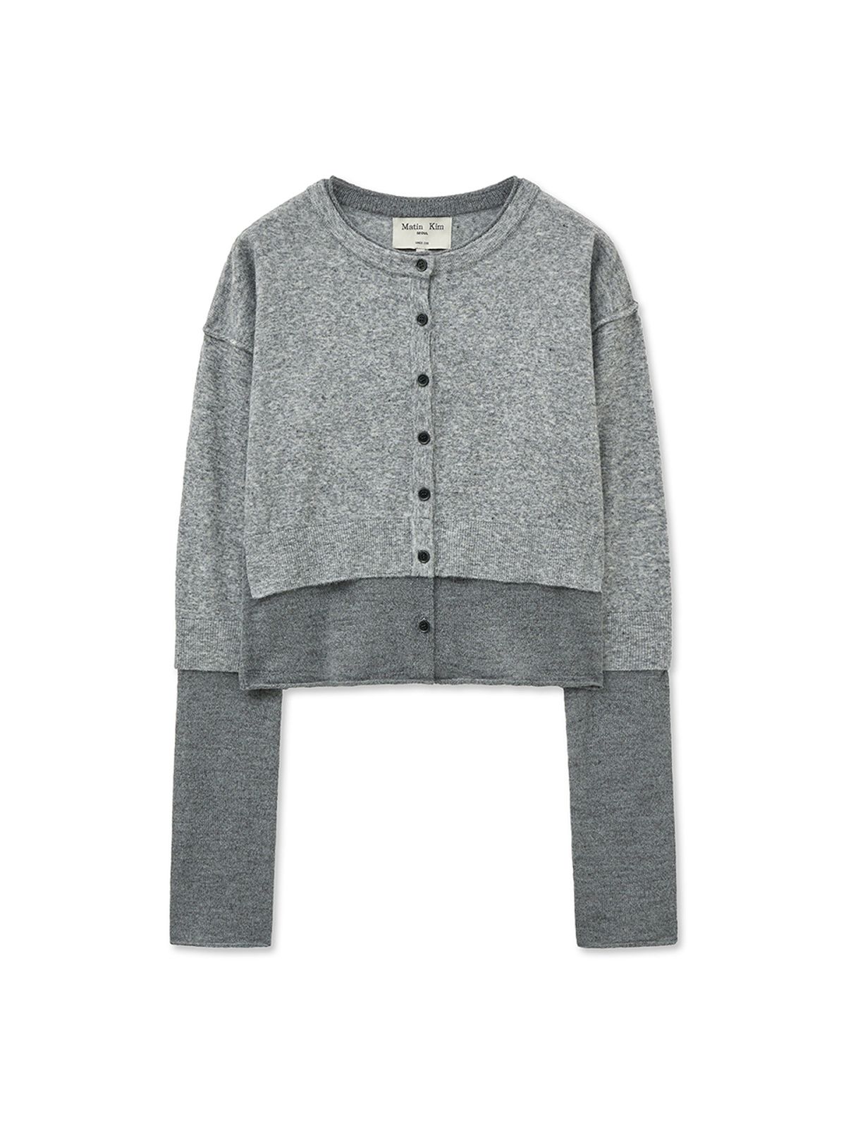 마뗑킴(MATIN KIM) LAYERED TEXTURE KNIT CARDIGAN IN GREY