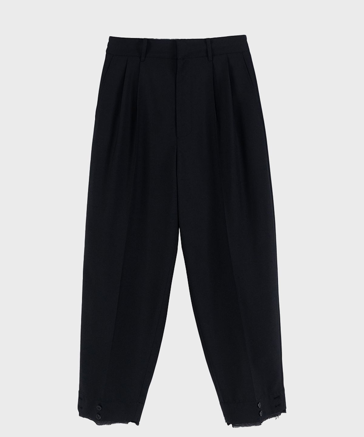 프레프(PREF) BLACK RAW EDGE CUFFED WOOL TROUSER