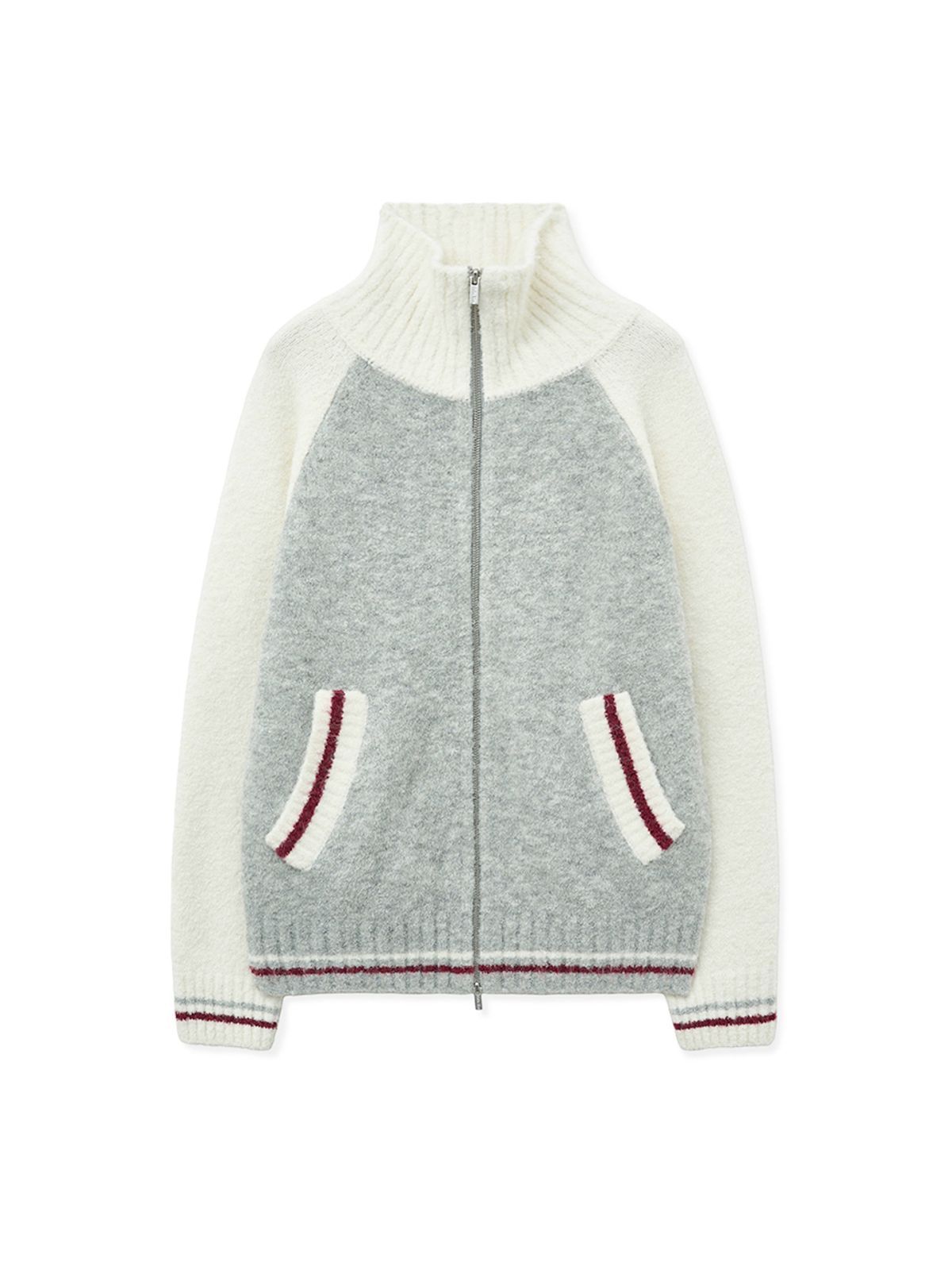 마뗑킴(MATIN KIM) HIGH NECK RAGLAN KNIT ZIP UP FOR MEN IN IVORY