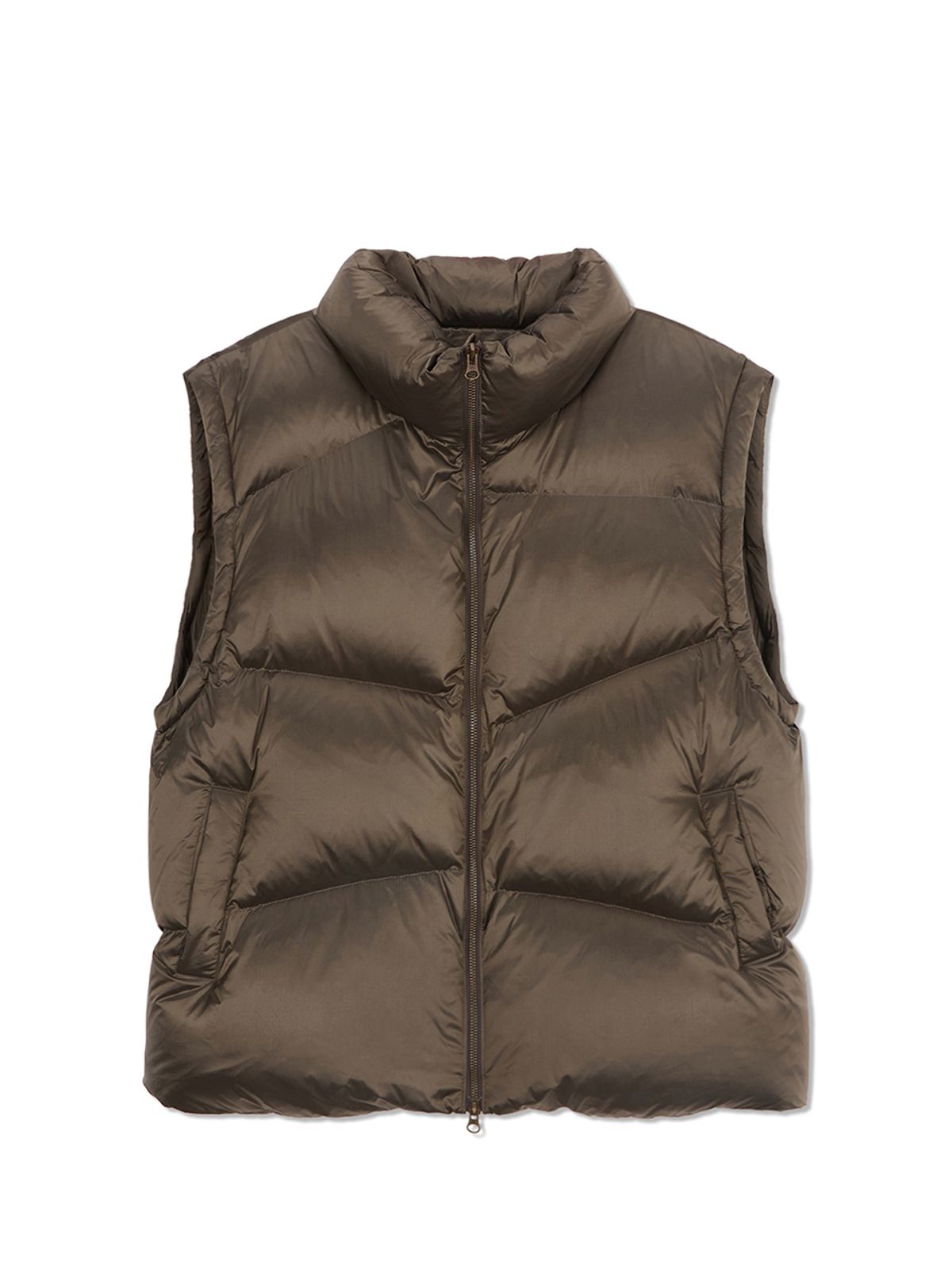 마뗑킴(MATIN KIM) UNBALANCE QUILTED DOWN VEST FOR MEN IN KHAKI BROWN