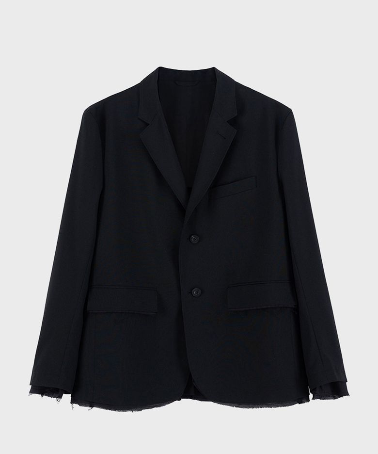 BLACK RAW EDGE WOOL BLAZER