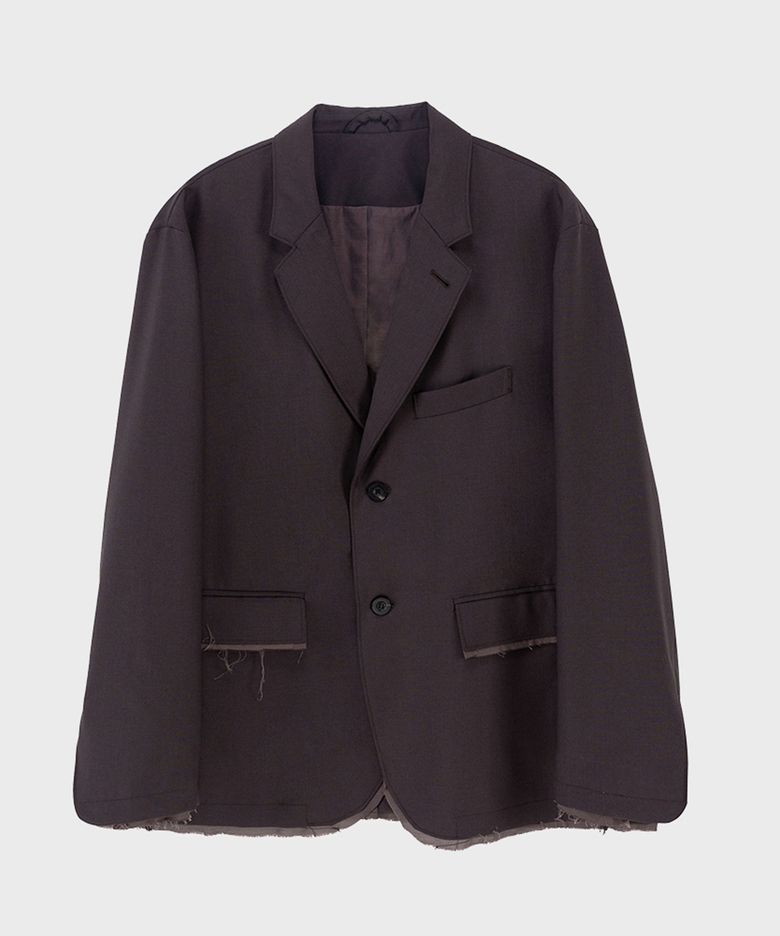 BROWN RAW EDGE WOOL BLAZER
