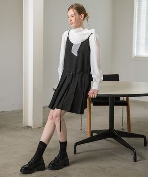 모던 프레피 슬리브리스 미디원피스