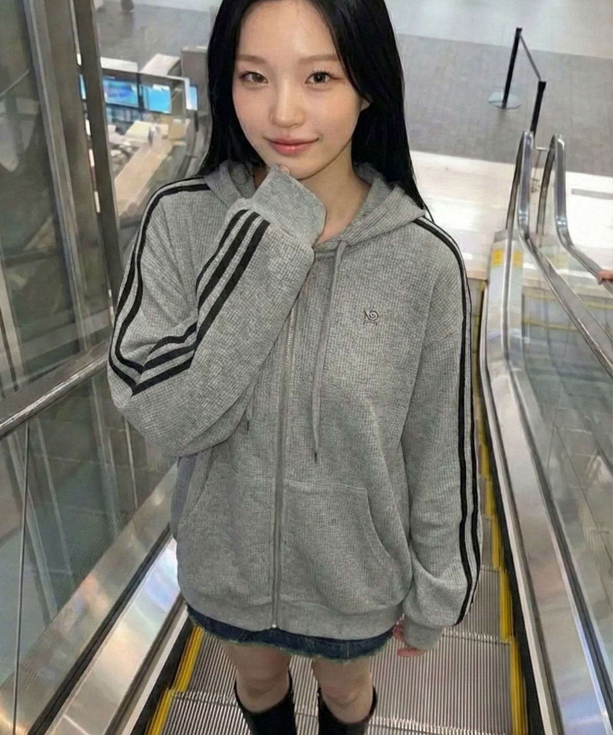 칙스(CHICKS) 니팅 라이크 트랙 후드집업 멜란지