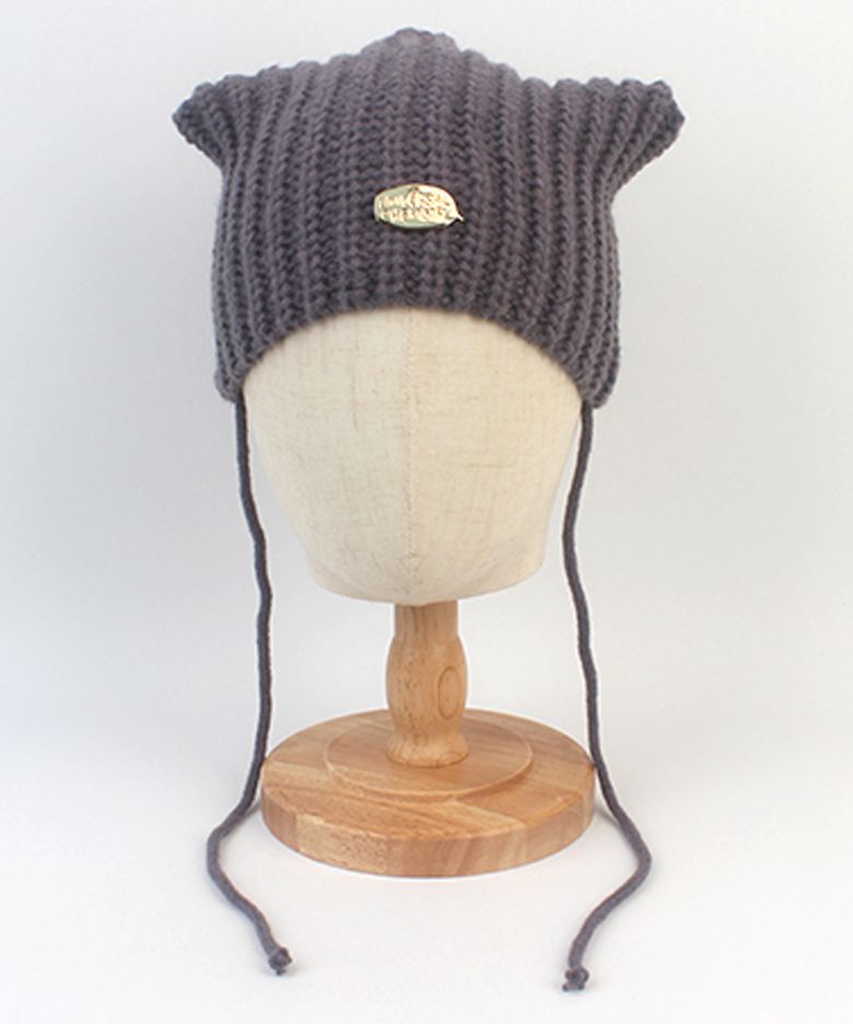 Cat Knit Gray String Beanie 고양이모자