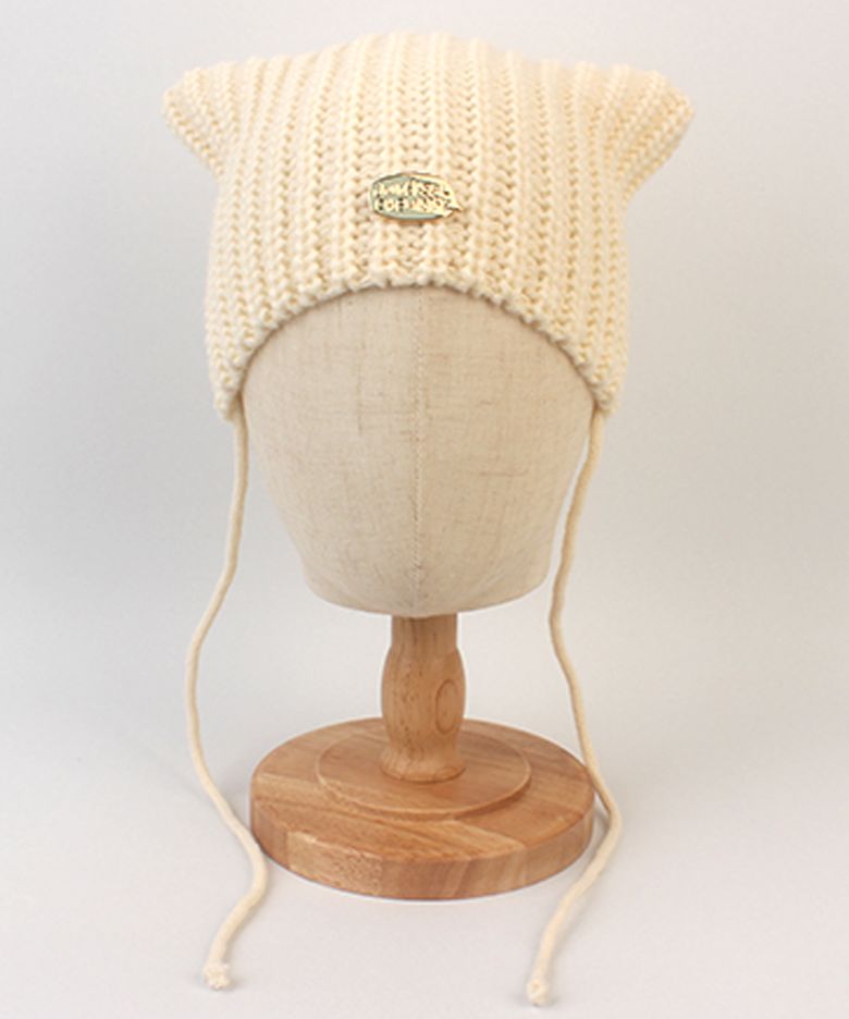 Cat Knit Ivory String Beanie 고양이모자