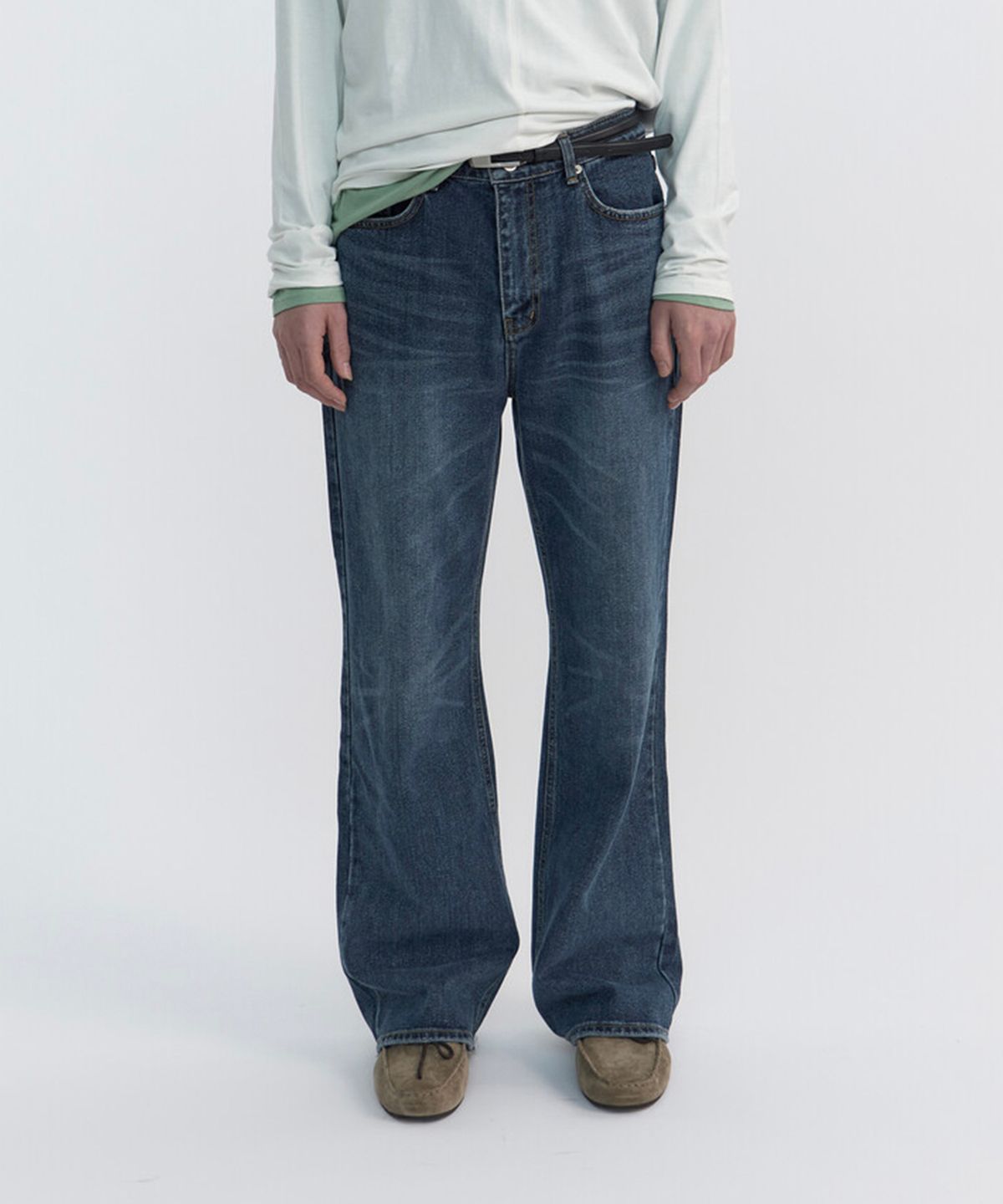 윈더(WINDER) CASSETTE SEMI-FLARE DENIM PANTS - WASHED NAVY