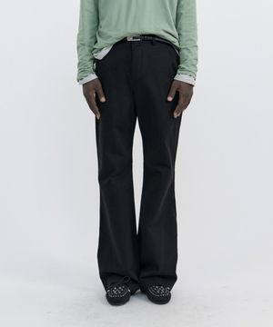 SLANT FLARE COTTON TROUSERS - BLACK