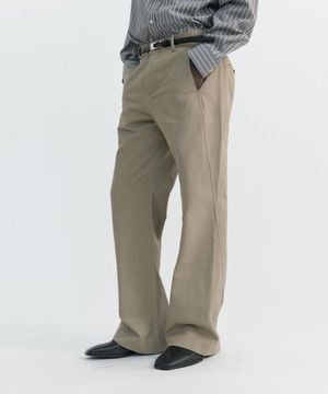 SLANT FLARE COTTON TROUSERS - TAUPE BEIGE