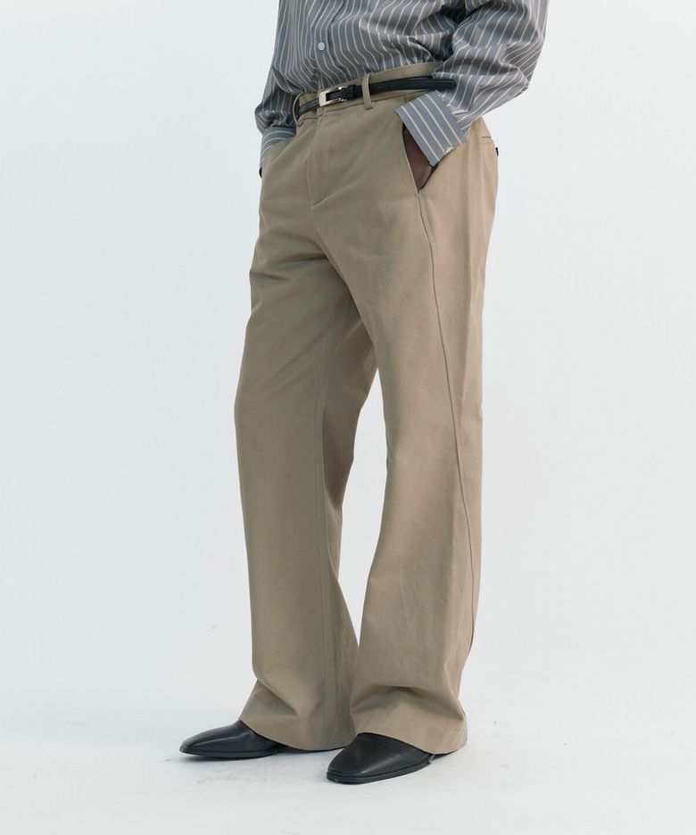 SLANT FLARE COTTON TROUSERS - TAUPE BEIGE