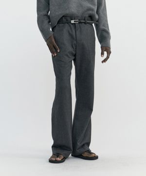 SLANT FLARE WOOL TROUSERS - HARRINGBONE CHARCOAL