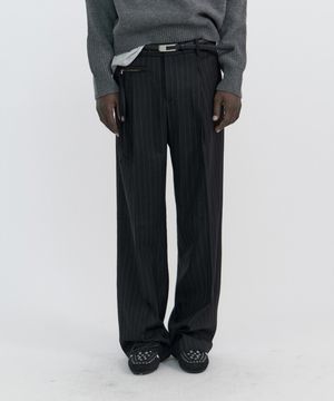 PULLER STRIPE WOOL TROUSERS - BLACK