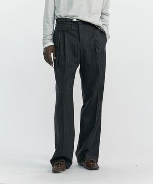 PULLER STRIPE WOOL TROUSERS - CHARCOAL