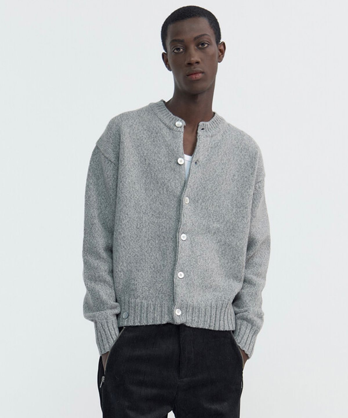 윈더(WINDER) MIX YARN WOOL CARDIGAN - MELANGE GREY