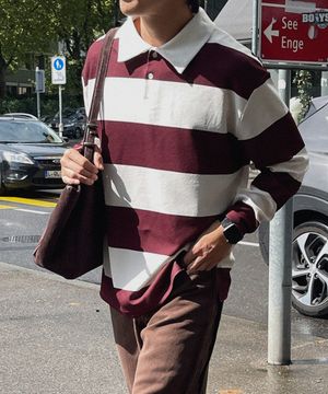 모노 스트라이프 럭비 카라 긴팔티 [XL-8XL]