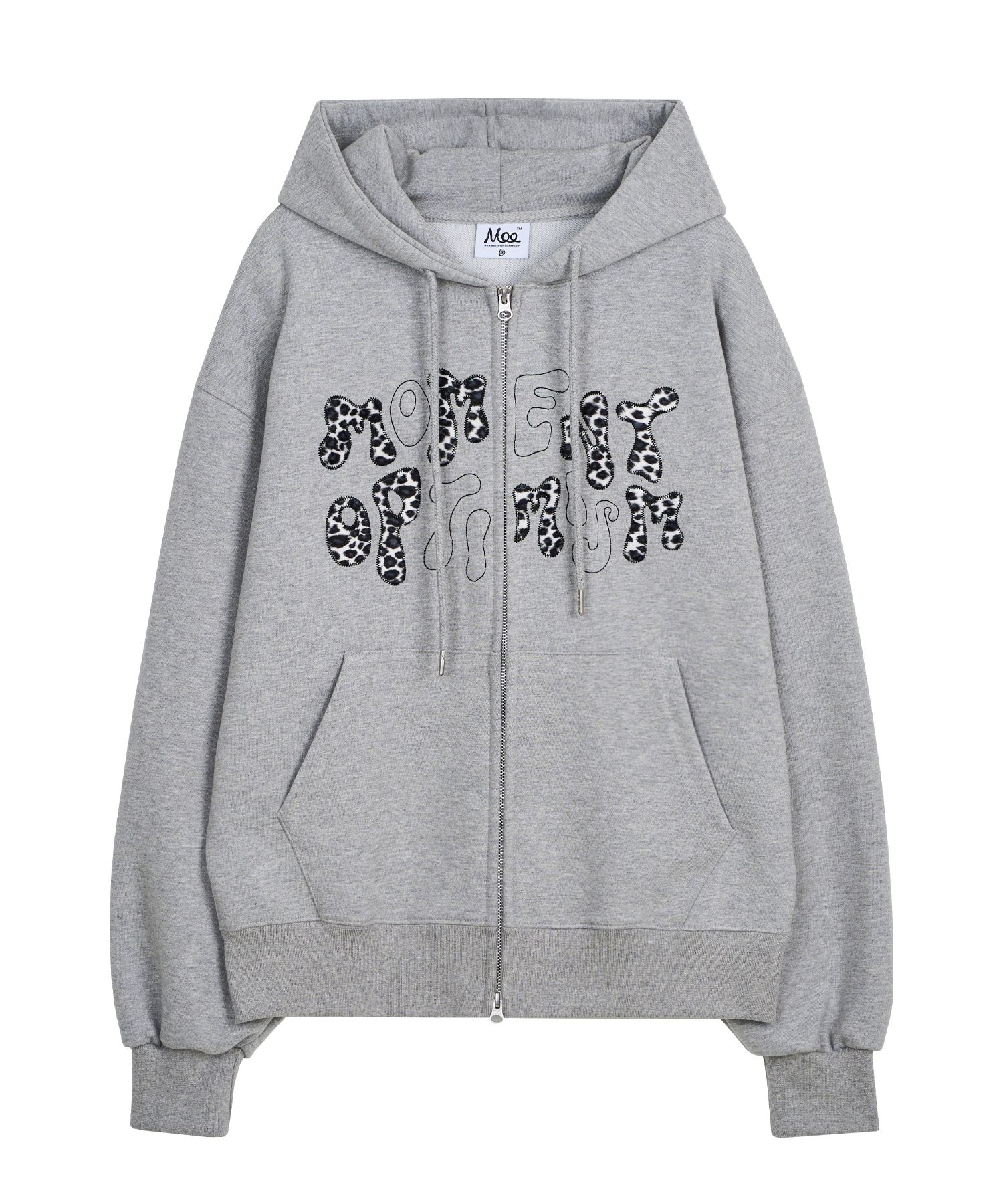 MUSINSA | MOO Leopard Applique Hooded Zip-Up - Grey