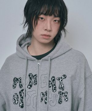 레오파드 아플리케 후드집업 - 그레이