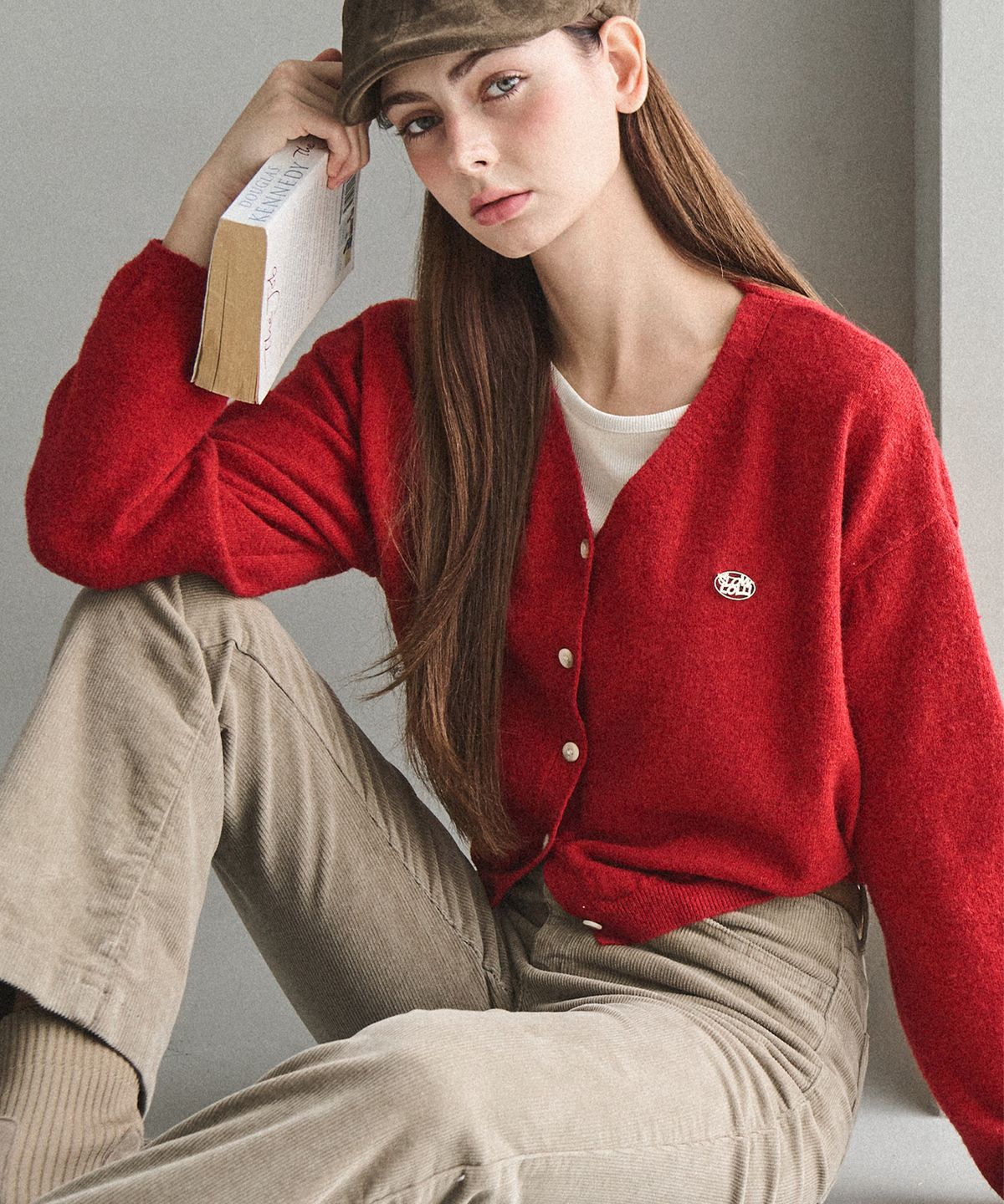 슬로우롤리(SLOWLOLLI) Urban cozy button cardigan - Red