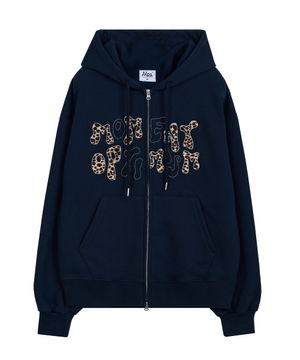 레오파드 아플리케 후드집업 - 네이비