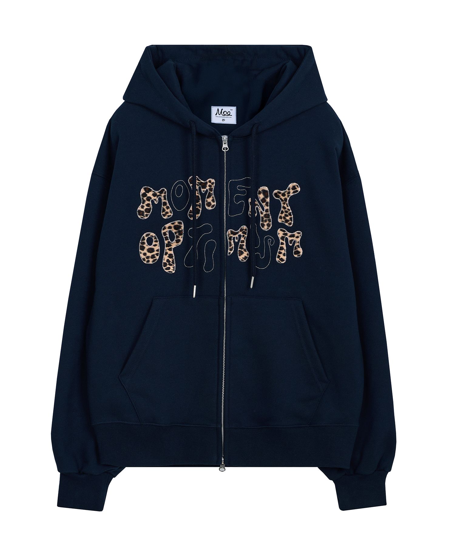 トップス MOO Leopard Applique Hoodie musinsa MUSINSA | MOO Leopard Applique Hooded Zip-Up - Navy