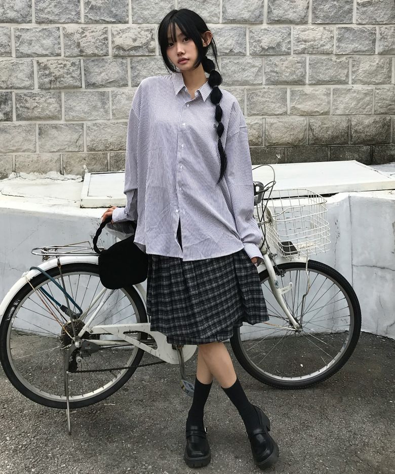 스플릿 체크 레이어드 스커트 블랙