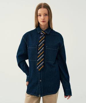 남녀공용 프레피 베이직 데님 셔츠[B-INDIGO](UB9LS20)