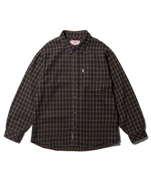 GLEN CHECK POCKET SHIRTS-BROWN