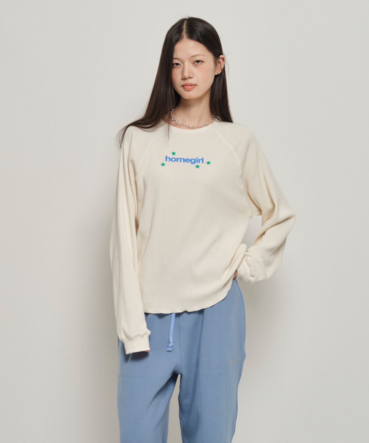 홈바디띵즈(HOMEBODY THINGS) HOMEGIRL WAFFLE CREW SWEAT (IVORY)