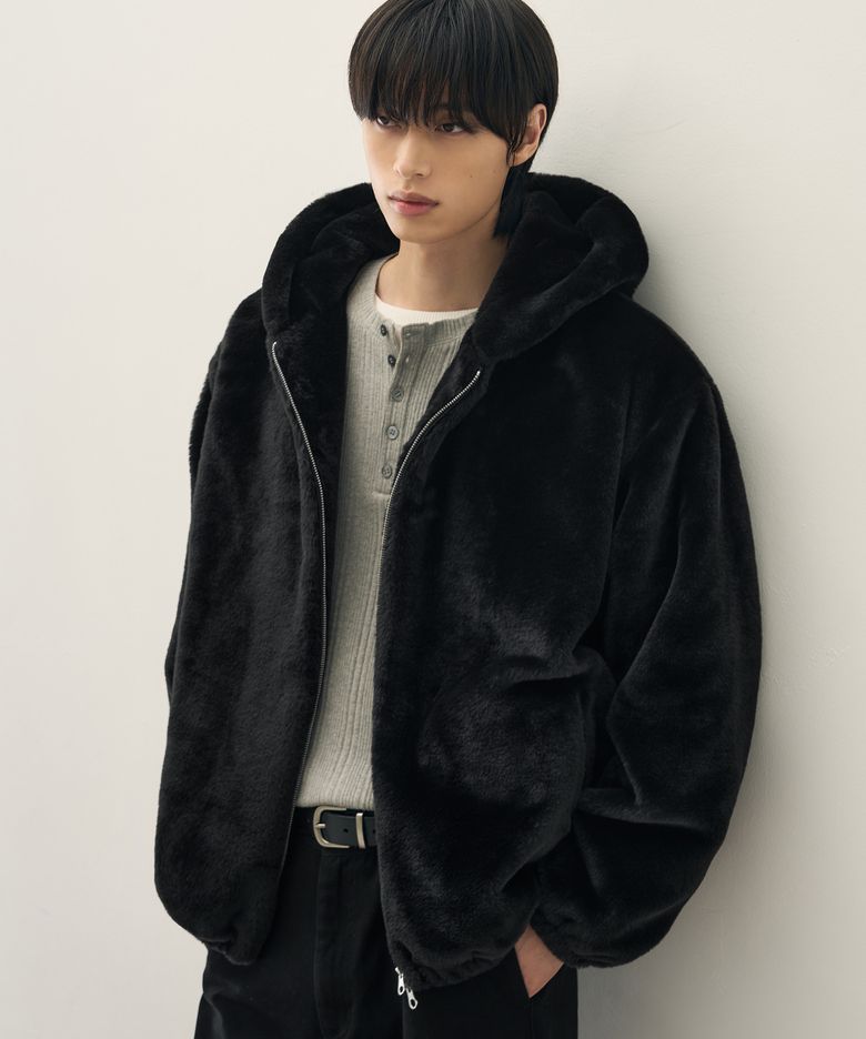 베어론 퍼 후드 집업 자켓 [BLACK]