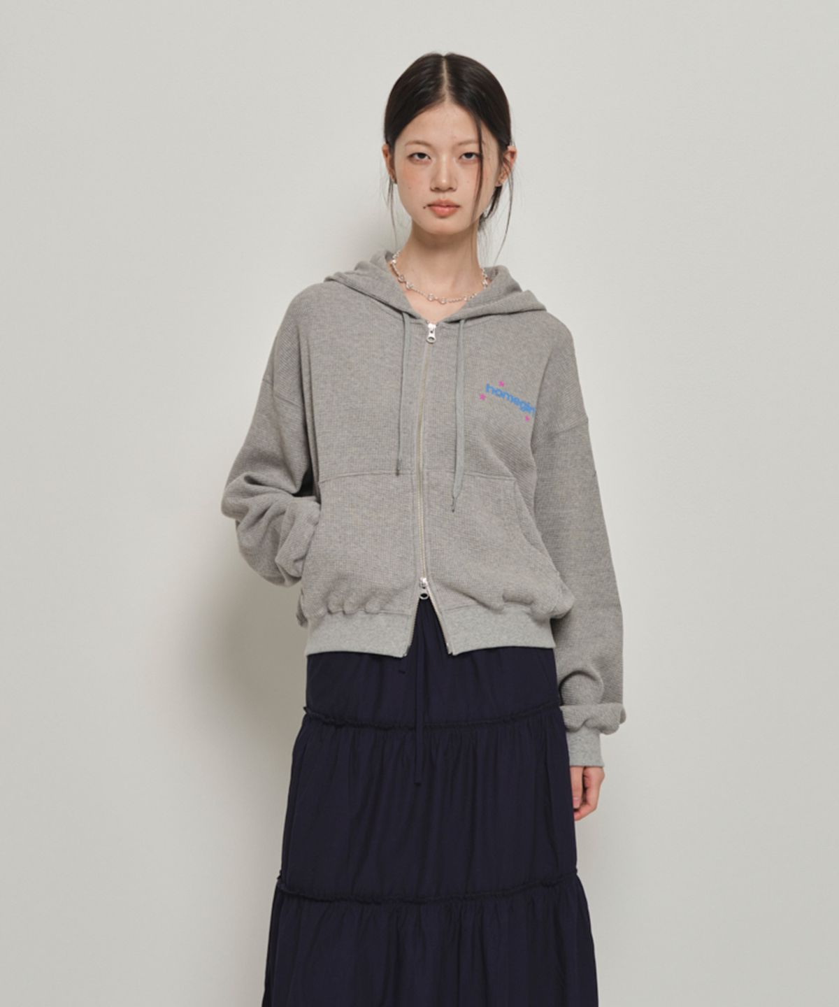 홈바디띵즈(HOMEBODY THINGS) HOMEGIRL WAFFLE ZIP-UP (GREY)