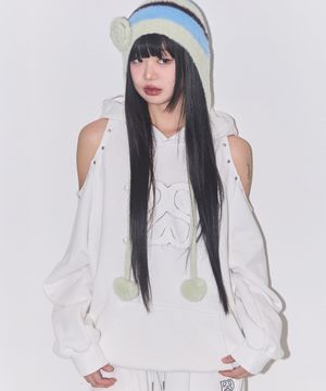 129 컷아웃 오버핏 후드티 화이트