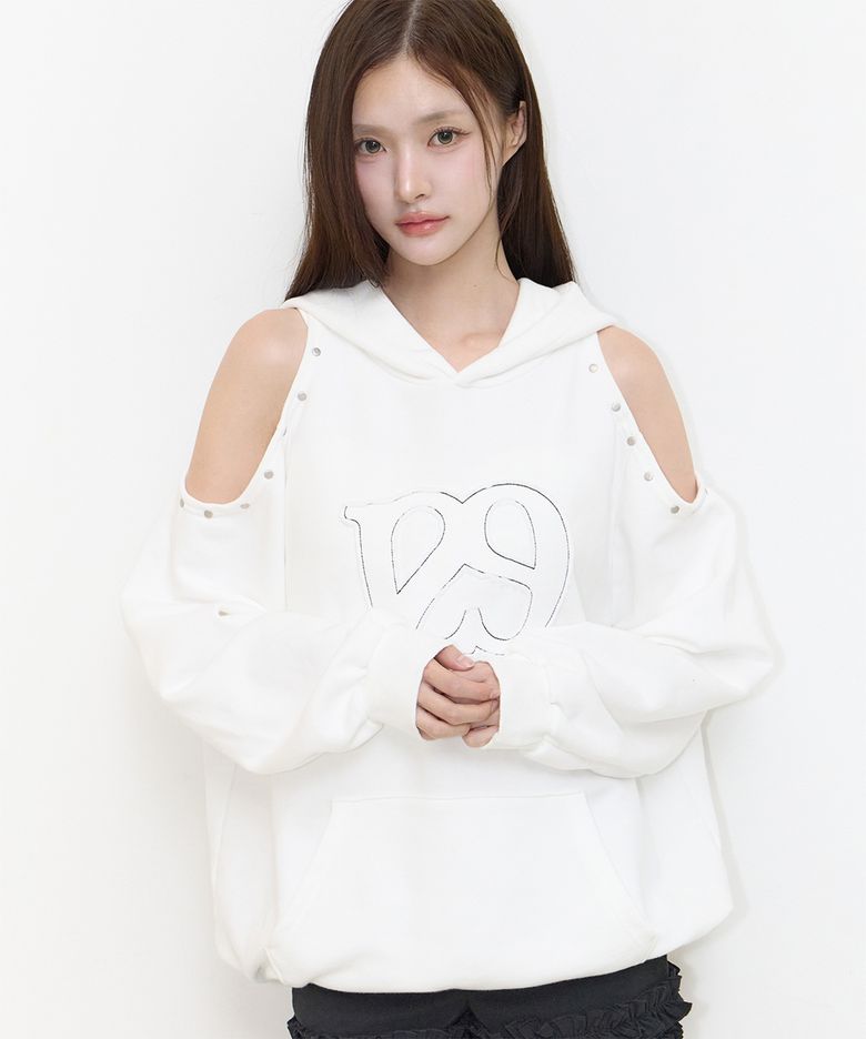 129 컷아웃 오버핏 후드티 화이트