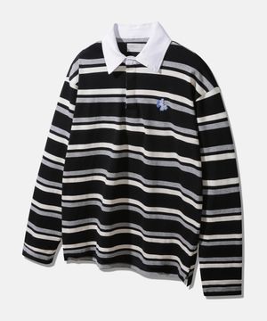 멀티 스트라이프 럭비 카라 롱 슬리브 BK7828_블랙
