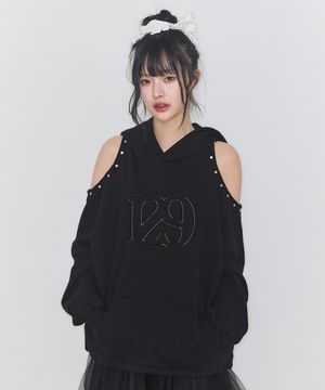 129 컷아웃 오버핏 후드티 블랙