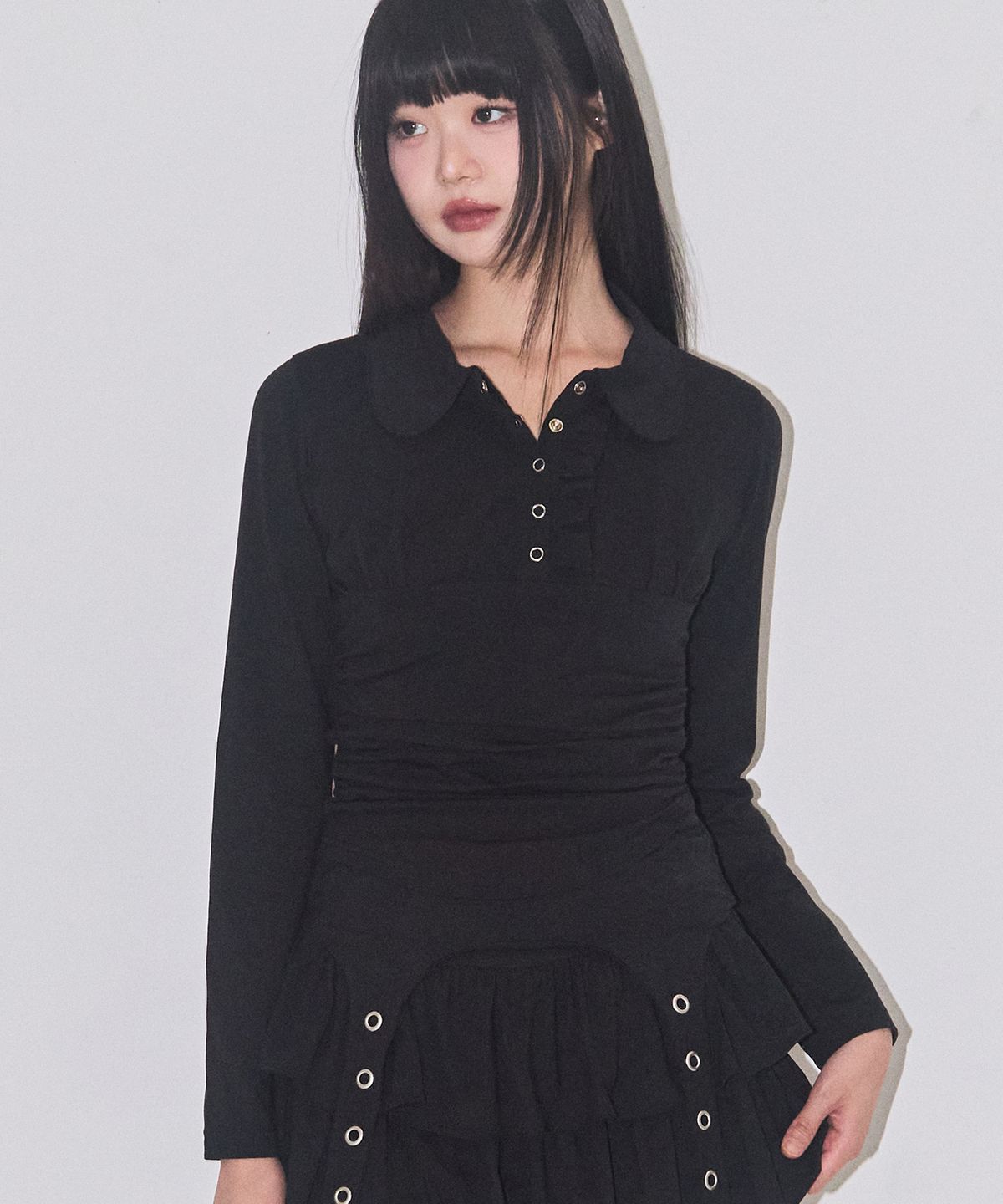 일리고(ILLIGO) 카라넥 셔링 탑 블랙