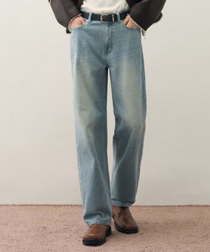 유주얼 세미 와이드 데님 팬츠 [DUSTY BLUE]