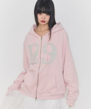 129 로고 패치 후드 집업 라이트 핑크