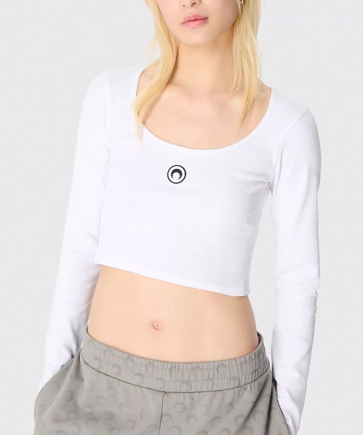 마린 세르(MARINE SERRE) (W) 문 로고 저지 롱슬리브 라운드넥 탑 화이트 MOON LOGO JERSEY LS ROUNDNECK TOP WH10 WHITE