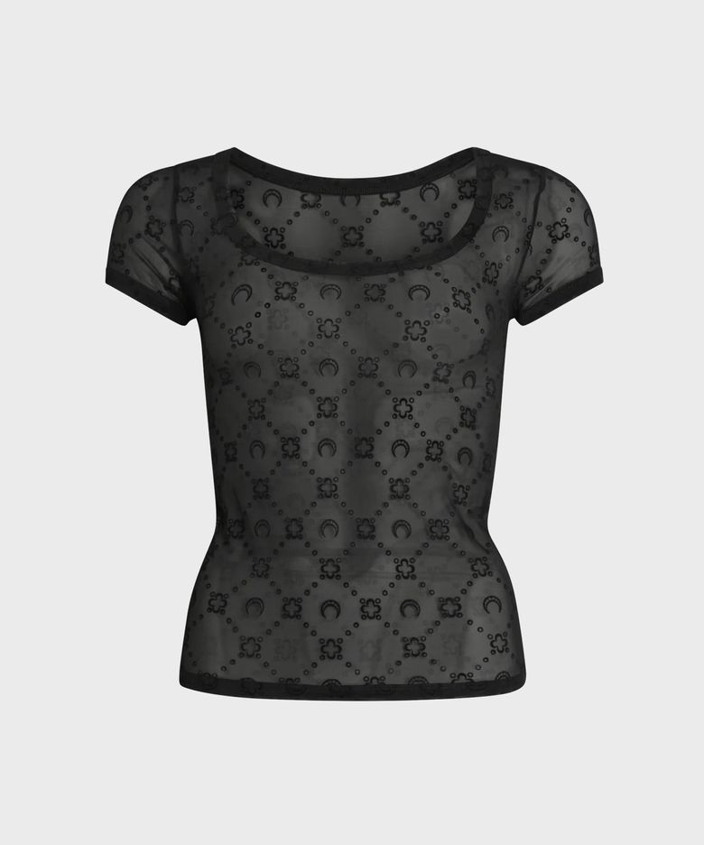 (W) 무노그램 매쉬 플록 숏슬리브 라운드넥 탑 블랙 MOONOGRAM MESH FLOCK SS ROUNDNECK TOP BK99 BLACK