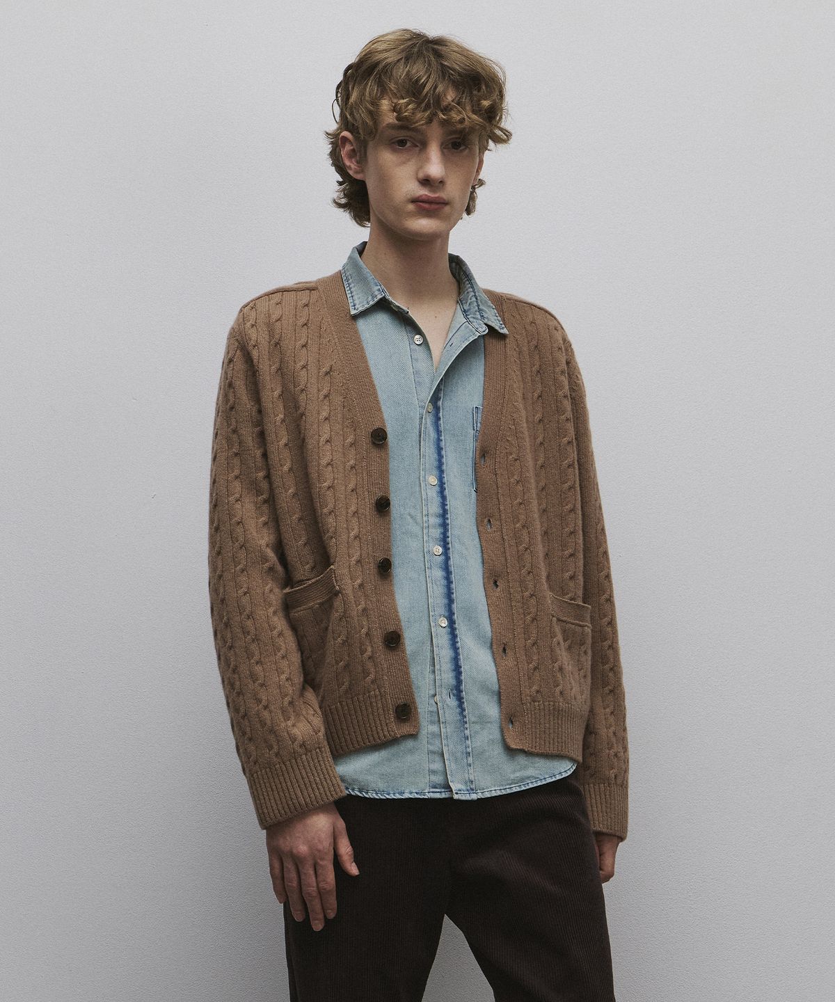 롤링스튜디오(ROLLINGSTUDIOS) MERINO WOOL CABLE KNIT CARDIGAN TOBACCO BROWN