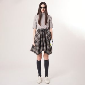 AW52PS33 체크 볼륨 G 쇼츠_브라운