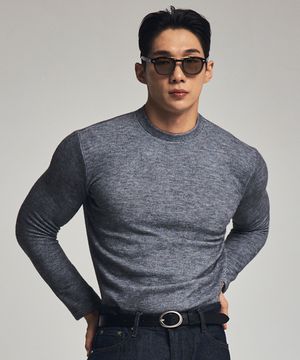 케이블 모크 머슬핏 니트티셔츠 그레이