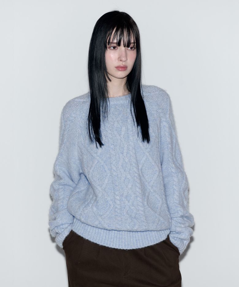 MOHAIR LOOSE FIT CABLE KNIT LIGHT BLUE