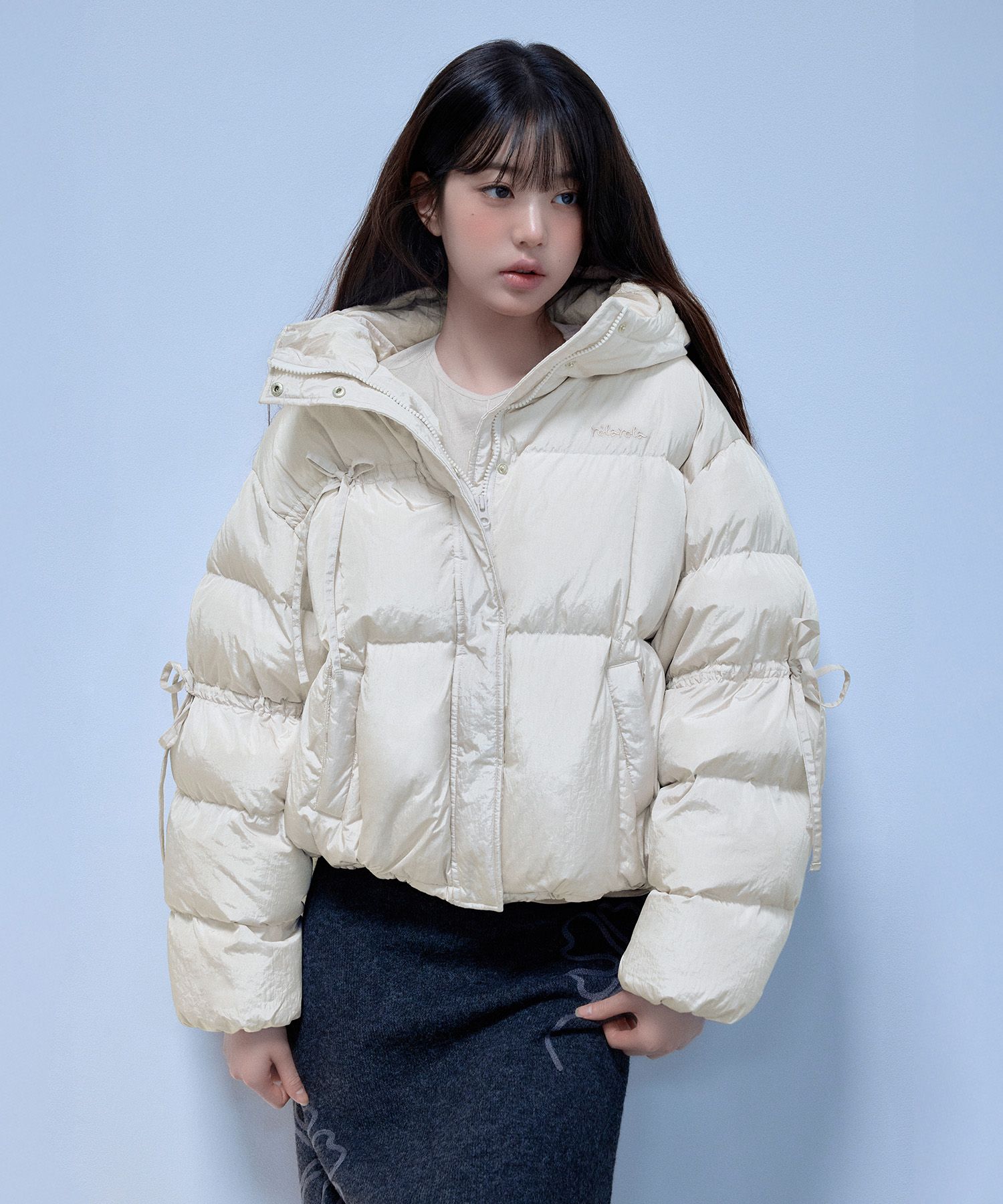 MUSINSA | ROLAROLA RIBBON DOWN SHORT PADDING IVORY