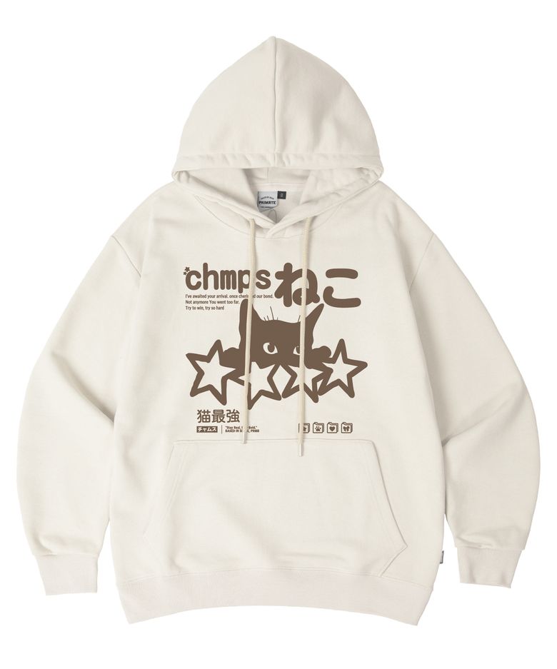 [10 COLORS] CHMPS NEKO 오버핏 후드 티셔츠 B25FT02 [기모/NO기모]