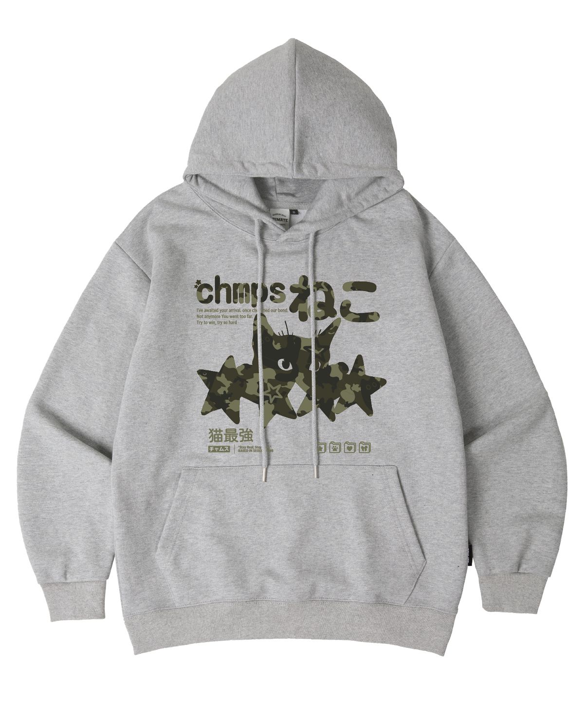 본챔스(BORN CHAMPS) [11 COLORS] CHMPS NEKO  CAMO 오버핏 후드 티셔츠 B25FT03 [기모/NO기모]