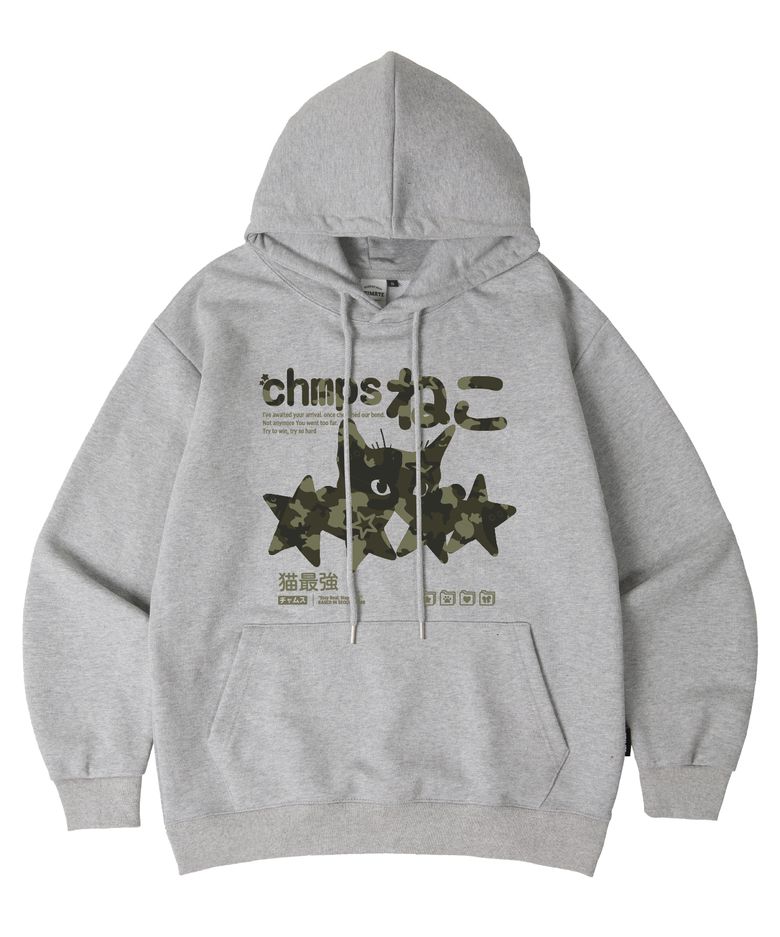 [11 COLORS] CHMPS NEKO  CAMO 오버핏 후드 티셔츠 B25FT03 [기모/NO기모]
