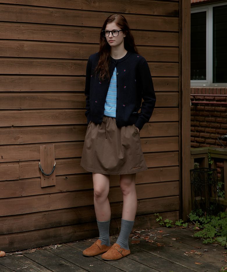 Contrast Waist Skirt with Inner Shorts_Brown